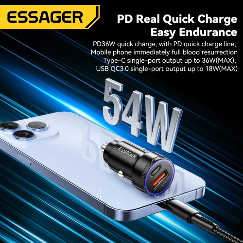 Essager 54w Car Charger 5a Fast Charging Type C Quick Charge 3.0 Qc Pd 3.0 Scp Usb Car Charger For Xiaomi Samsung Iphone Charger - Mobile Phone Chargers - AliExpress